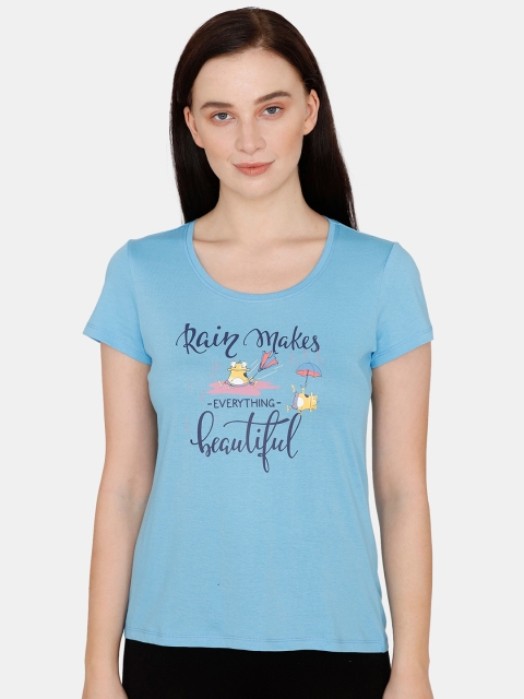 

Zivame Women Blue Printed Lounge Tshirt