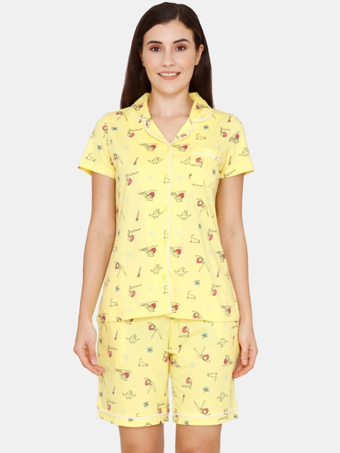 

Zivame Women Yellow & Black Printed Night suit