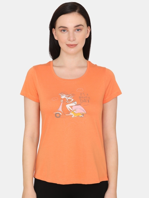 

Zivame Women Orange Printed Cotton Regular Top