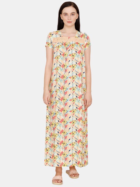 

Zivame Women Orange Printed Maxi Nightdress