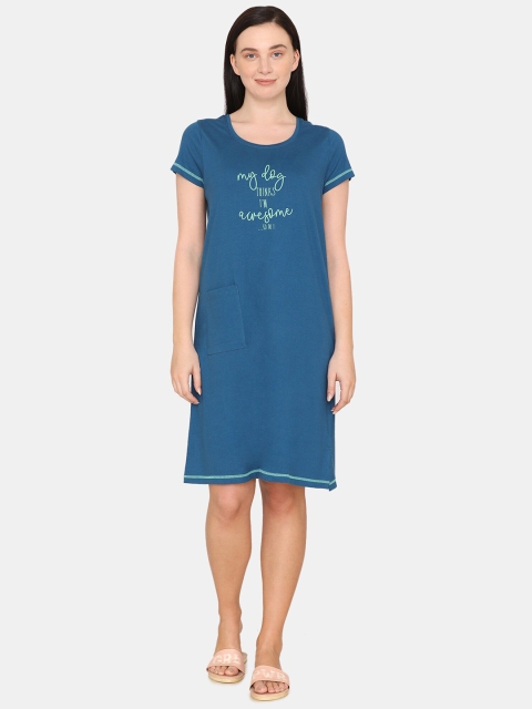 

Zivame Women Blue Printed Pure Cotton Nightdress