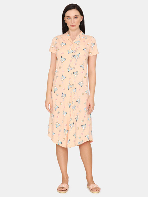 

Zivame Women Peach-Coloured Pure Cotton Printed Nightdress