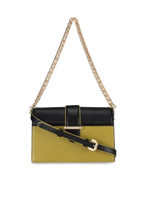 

Da Milano Black & Yellow Colourblocked Leather Structured Sling Bag