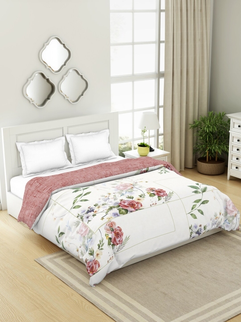 

SPACES Organic Cotton White & Pink Floral AC Room 210 GSM Double Bed Quilt