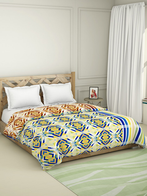 

SPACES Yellow & Blue Geometric AC Room 150 GSM Cotton Double Bed Quilt