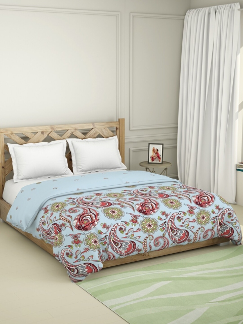

SPACES Blue & Pink Ethnic Motifs AC Room 150 GSM Cotton Double Bed Quilt