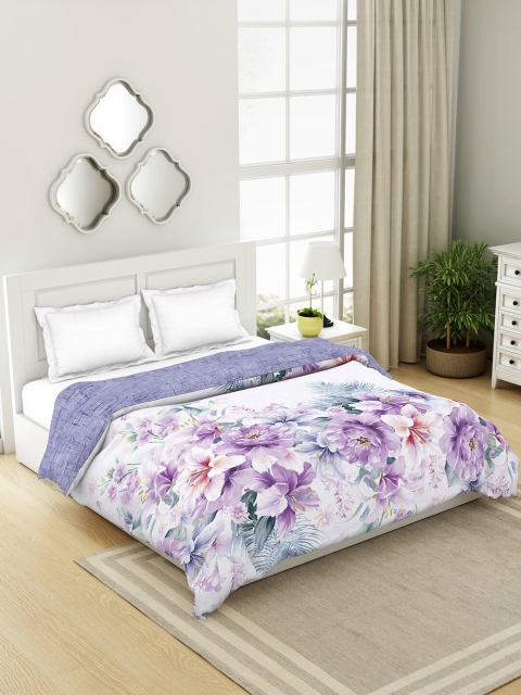 

SPACES Organic Cotton Violet & White Floral AC Room 210 GSM Cotton Double Bed Quilt