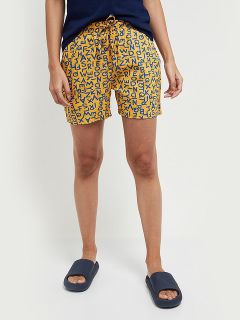 

max Women Yellow & Blue Printed Lounge Shorts