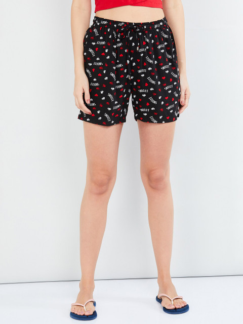 

max Women Black & Red Printed Cotton Lounge Shorts