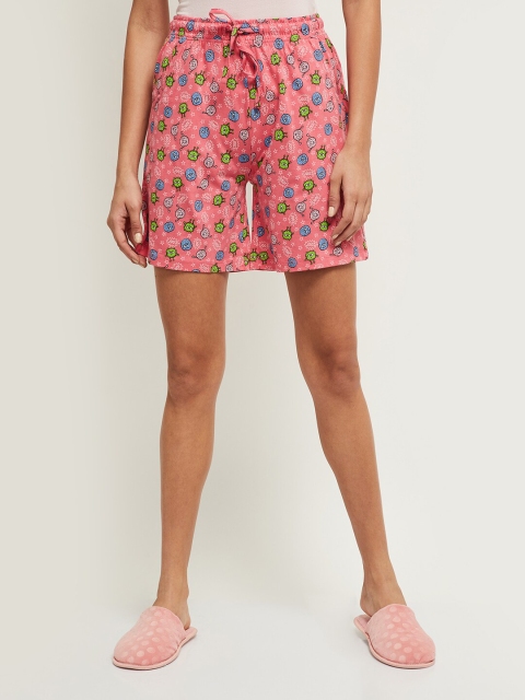 

max Women Pink & Green Printed Cotton Lounge Shorts