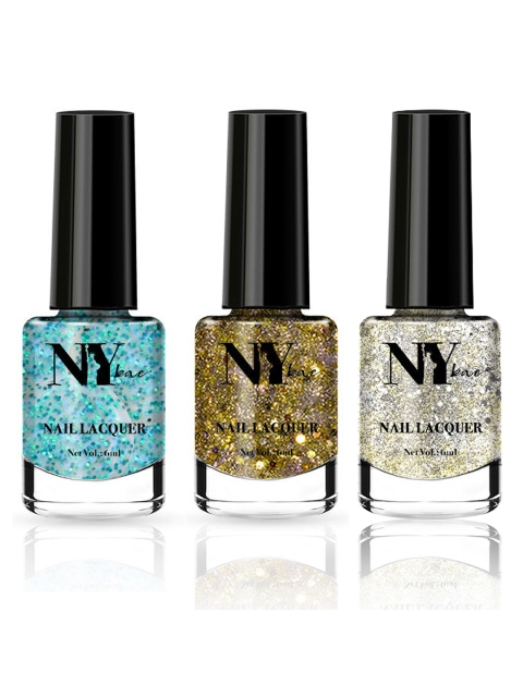 

NY Bae Set of 3 Glitter Nail Lacquer-Grey, Gold, Blue