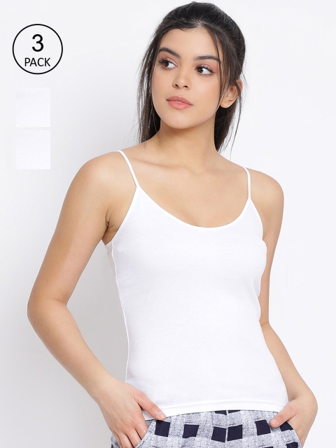 

LYRA Women Pack of 3 Solid Combed Cotton Camisoles, White