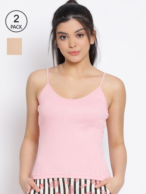 

LYRA Women Pack of 2 Solid Combed Cotton Non-Padded Camisoles, Pink