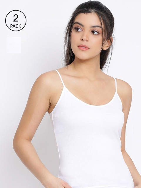 

LYRA Women Pack Of 2 White Solid Combed Cotton Camisoles