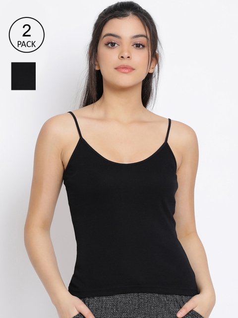 

LYRA Pack Of 2 Women Black Solid Combed Cotton Camisoles