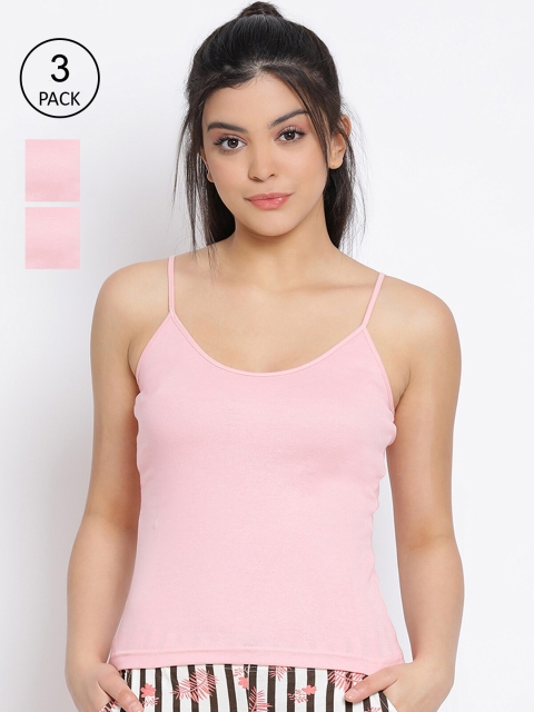 

LYRA Women Pink Pack of 3 Solid Combed Cotton Non-Padded Camisoles