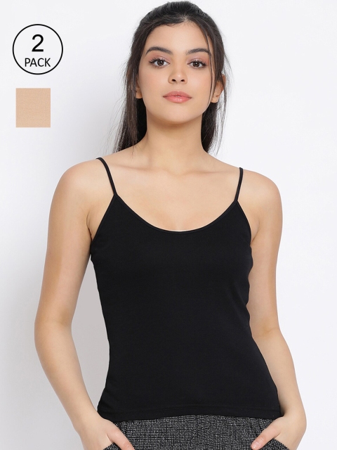 

LYRA Women Pack Of 2 Solid Combed Cotton Camisoles, Black