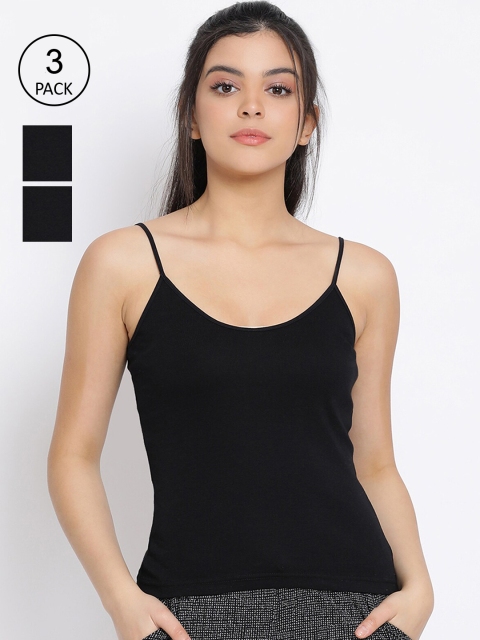 

LYRA Women Pack Of 3 Black Solid Combed Cotton Camisole