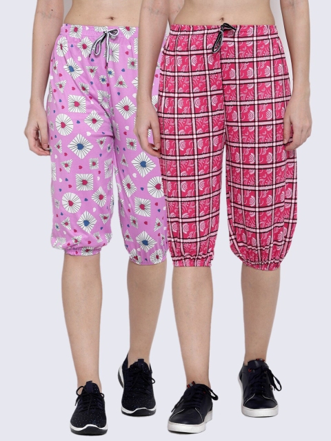 

KLOTTHE Women Pack of 2 Pink & Red Printed Capris