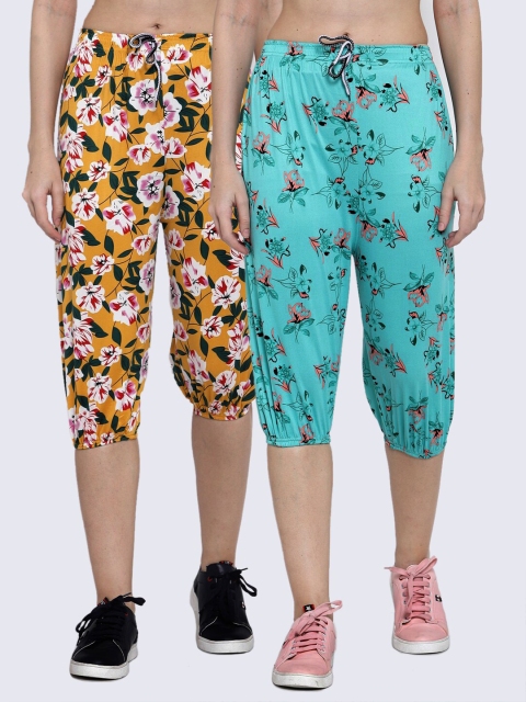 

KLOTTHE Women Pack Of 2 Blue & Yellow Printed Capris
