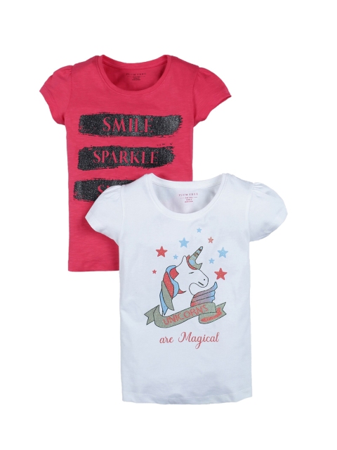 

PLUM TREE Girls Set-2 Pink Printed Pure Cotton T-shirt