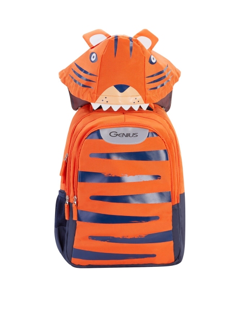 

Genius Kids Orange & Navy Blue Safari Wildcat Printed Detachable Rain Hoodie Backpack