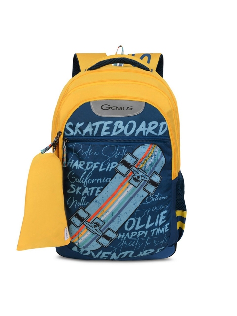 

Genius Unisex Kids Blue & Navy Blue Typography Safari Skater Backpack with Pencil Pouch