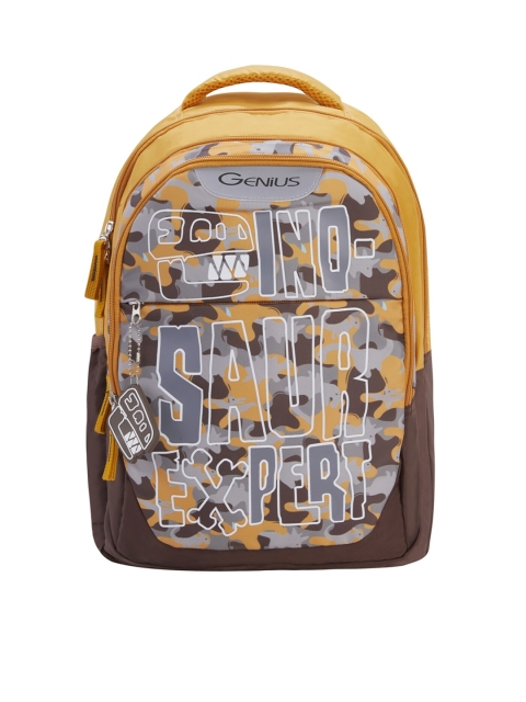 

Genius Kids Yellow & Brown Fossil Graphic Printed 23 L Backpack With Fun Dino Puller