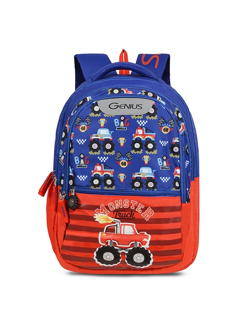 

Genius Unisex Kids Blue & Red Safari Truckie Puff Print Wheel Graphic Backpack