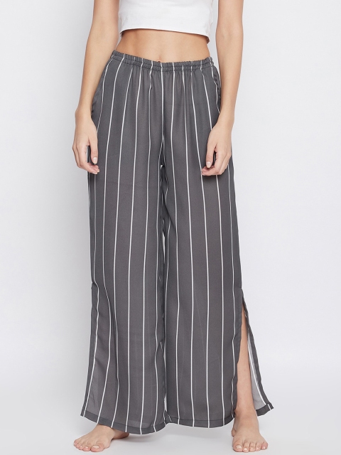 

Clovia Grey Striped & Flared Pyjama With Side Slits RW0042P05XXL