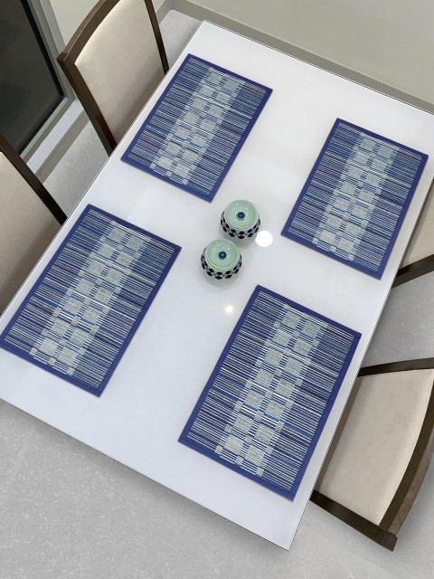 

HomeStorie Set Of 4 Navy Blue & Grey Striped Table Placemats