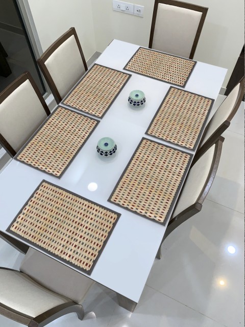 

HomeStorie Set Of 6 Tan Brown & Grey Striped Handmade Eco-Friendly Table Placemats
