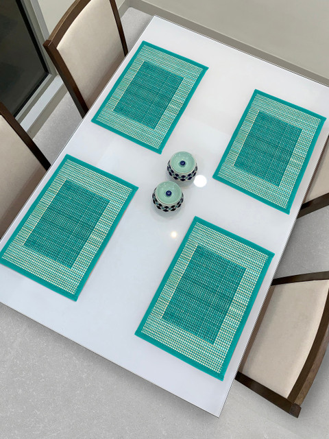 

HomeStorie Set Of 6 Teal Green & White Handmade Eco-Friendly Table Placemats