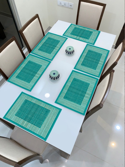 

HomeStorie Set Of 6 Teal Green Geometric Handmade Table Placements