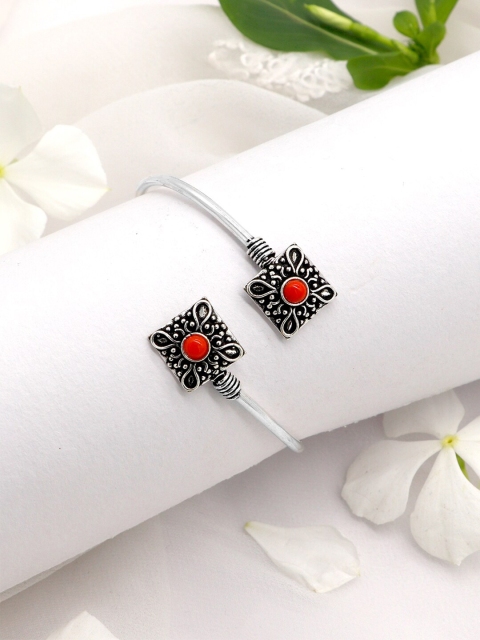 

TEEJH Women Silver-Toned & Red Oxidised Cuff Bracelet