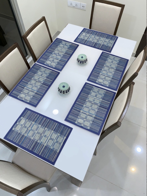

HomeStorie Set Of 6 Navy Blue & Grey Striped Handmade Table Placements