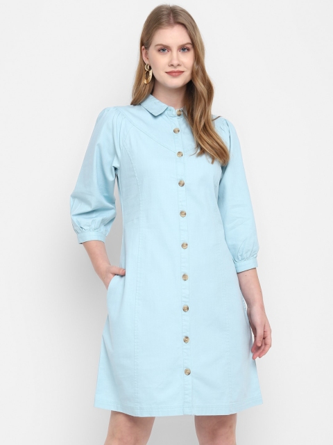 

FOSH Women Blue Cotton Shirt Dress