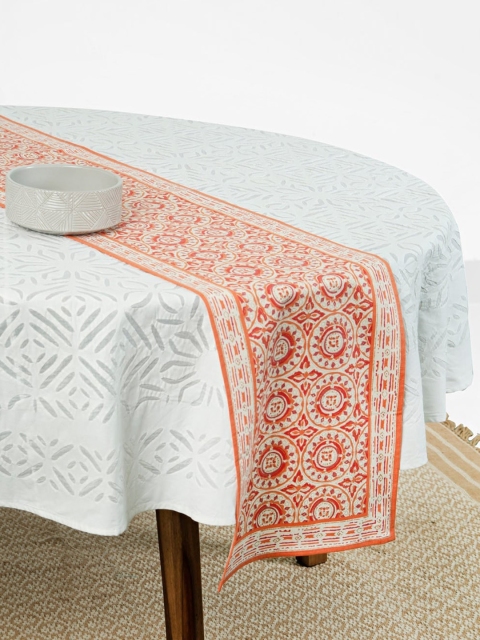 

Fabindia Unisex Rust Red Floral Printed Cotton Table Runner