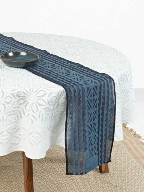

Fabindia Blue Geometric Applique Cotton Table Runner