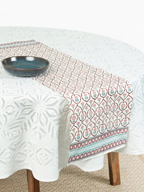 

Fabindia White & Blue Printed Cotton Table Runner