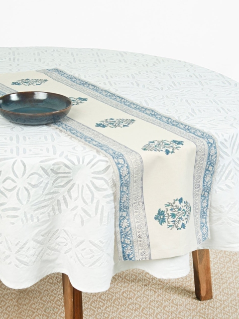 

Fabindia Cream-Coloured & Blue Printed Cotton Table Runner