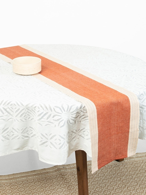 

Fabindia Rust-Orange & Cream-Coloured Woven-Design Cotton Table Runner