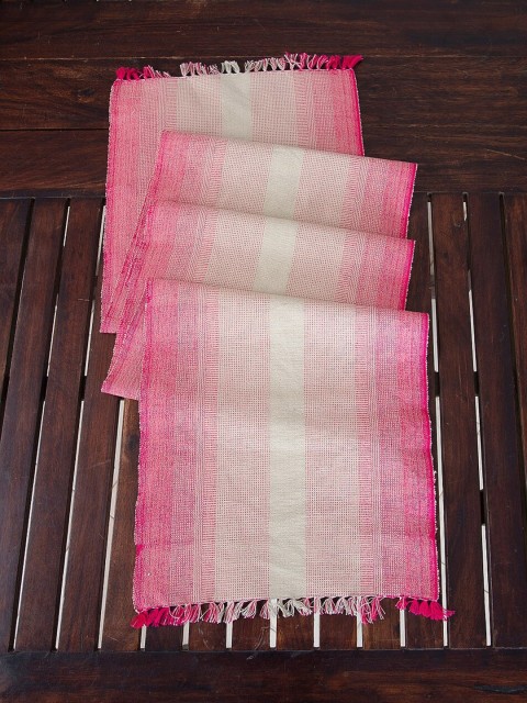 

Fabindia Pink & White Woven-Design Cotton Table Runner