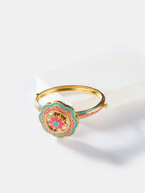 

SHAYA 18Kt Gold-Plated Pink & Blue Genda Phool Enamel Handcrafted Bangle