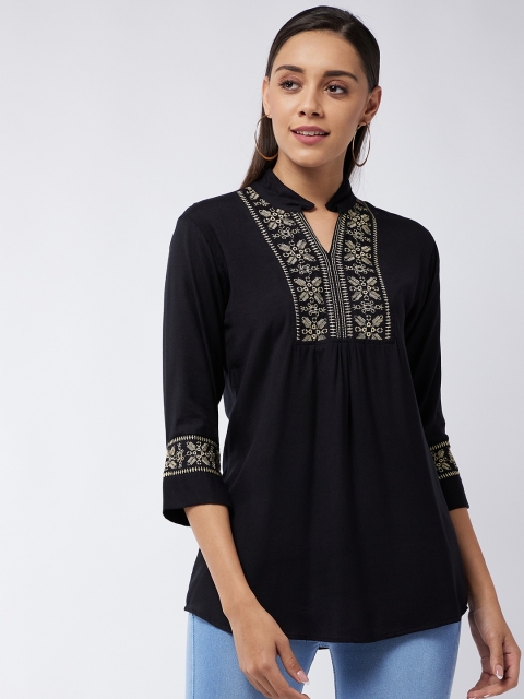 

Purple Feather Black & Yellow Embroidered Ethnic Top