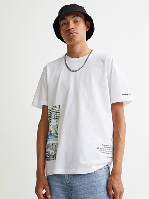 

H&M Men White Printed T-shirt