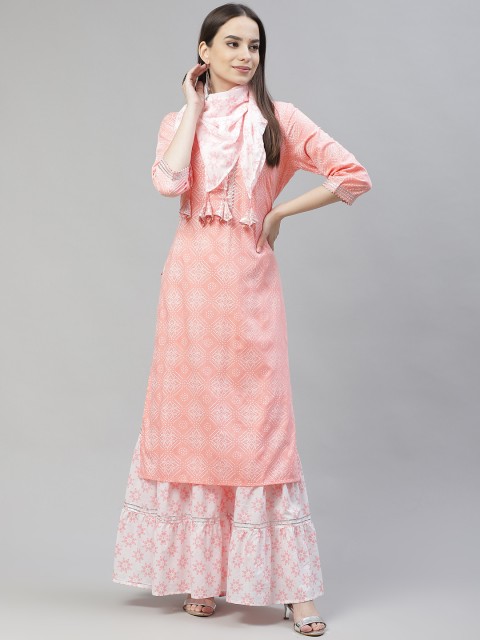

Laabha Women Pink Ethnic Motifs Printed Regular Kurta with Sharara & With Dupatta