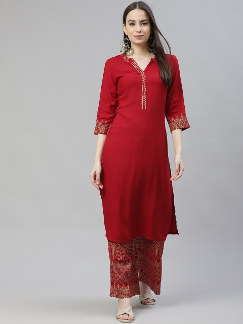 

Laabha Women Maroon Ethnic Motifs Printed Regular Kurta with Palazzos