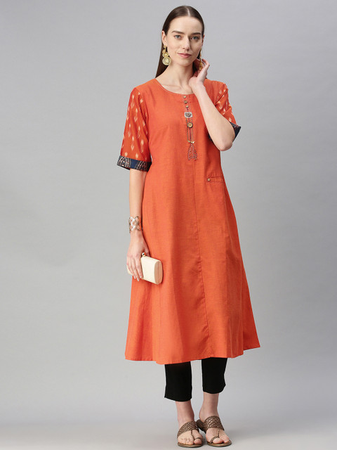 

araaliya Women Orange Thread Work Kurta