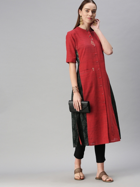 

araaliya Women Maroon & Black Thread Work Kurta